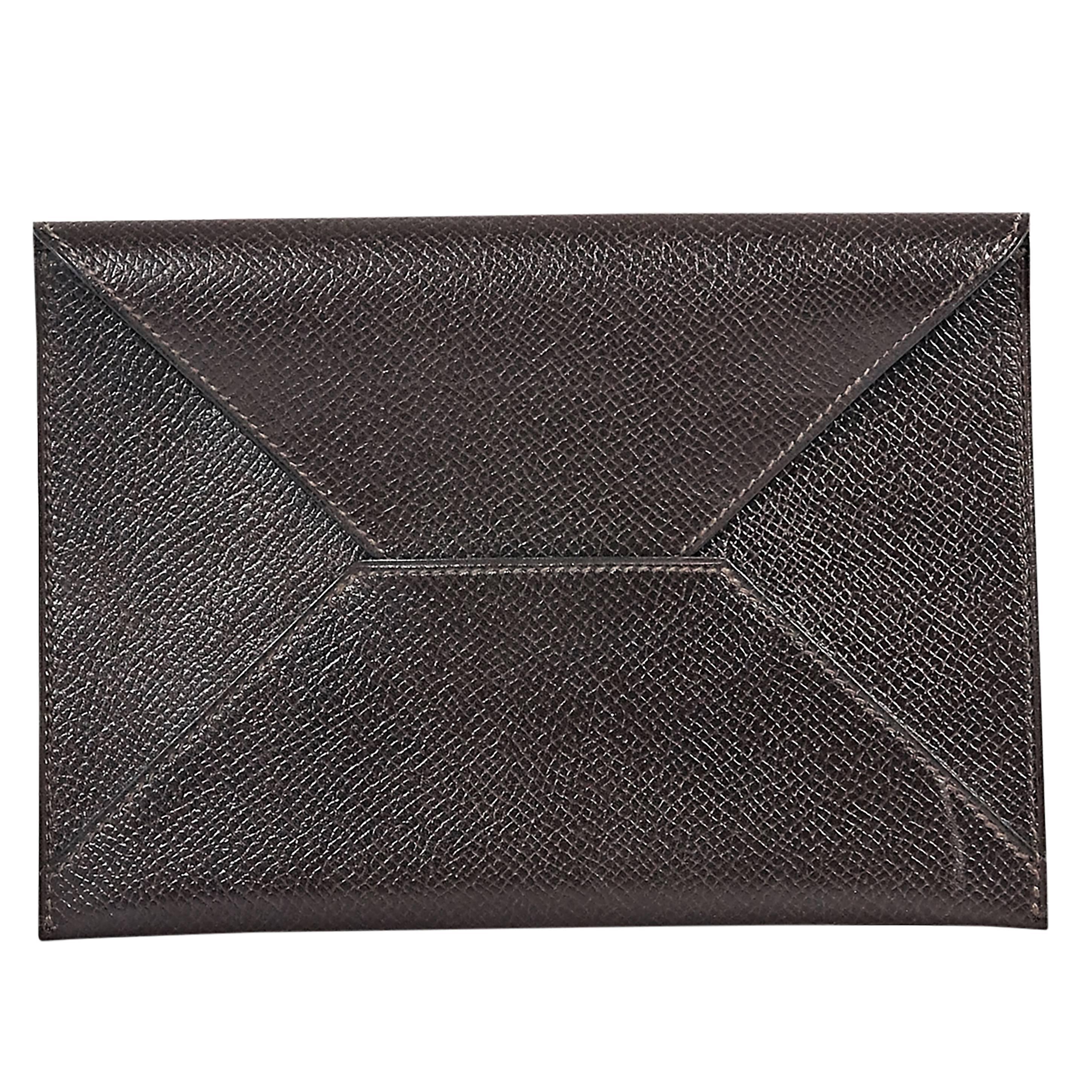 Brown Hermes Leather Envelope Clutch