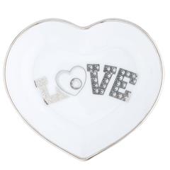 Chopard 'LOVE' Herz Weißes Porzellan Silber Metall Trim Dish Schmuck Tablett in Box