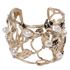 Valentino NEW & SOLD OUT Gold Lattice Pearl Rhinestone Cuff Bracelet in Box