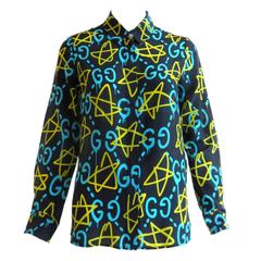 2016 GUCCI GHOST Printed silk shirt
