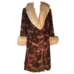 Superb Vintage Art Deco Devore Silk Velvet & Fur 1920s Cocoon Evening Coat UK 8
