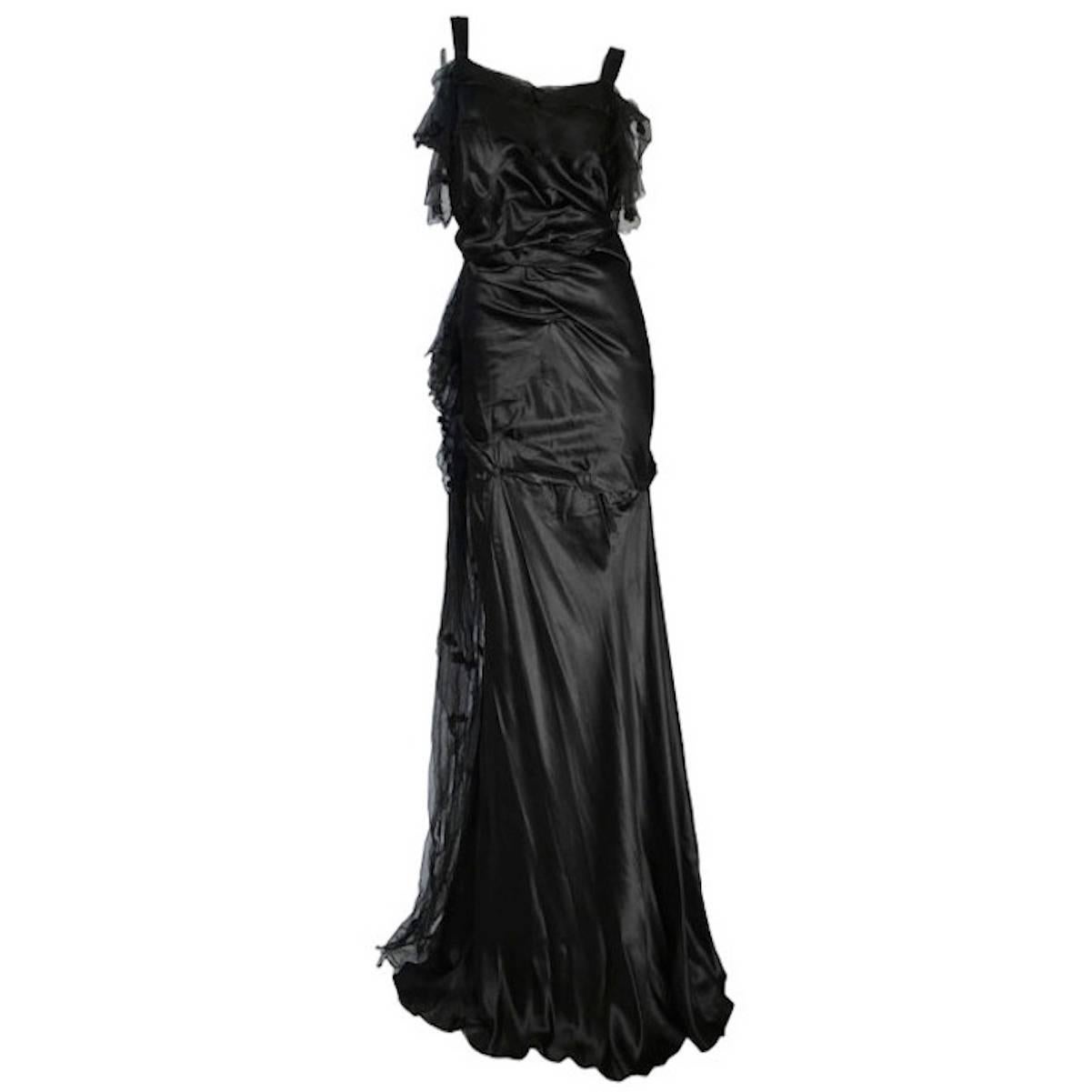 Rare Art Deco Victor Stiebel Late 1920s Silk Satin Evening Gown Dress Couture Vi For Sale