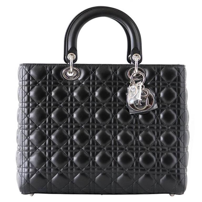 Christian Dior Bag Lady Dior Black Cannage Lambskin Large NWT For Sale