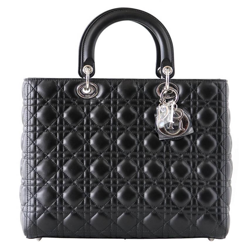  Christian Dior Bag Lady Dior Black Cannage Lambskin Large NWT
