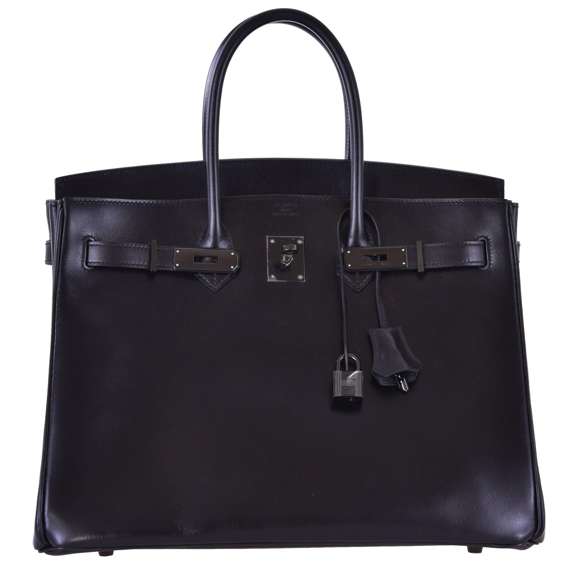 Hermes So-Black Birkin Bag 35cm Black Box Black Hardware Collectors JaneFinds