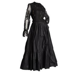 Couture Paul-Louis Orrier Vintage Black Lace Long Sleeve Maxi Cocktail Dress UK 