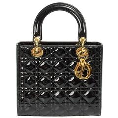 Lady Dior Patent Leather Bag  Black w/ Gold Hardware