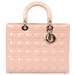 Lady Dior Patent Leather Bag  Pink with Silver Hardware  Large