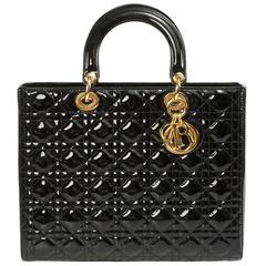 Lady Dior Patent Leather Bag Black w/ Gold Hardware Large