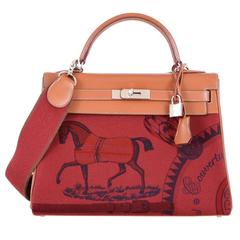 Limited Hermes Kelly 32cm Amazon Barenia Toile Rouge H Horse Print JaneFinds