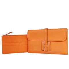 Hermes Jige Duo Clutch Bag With Zippy, Orange Swift Leather