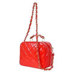 Vintage Chanel Red Patent 2way Lunch Box Cross Body Bag Rare