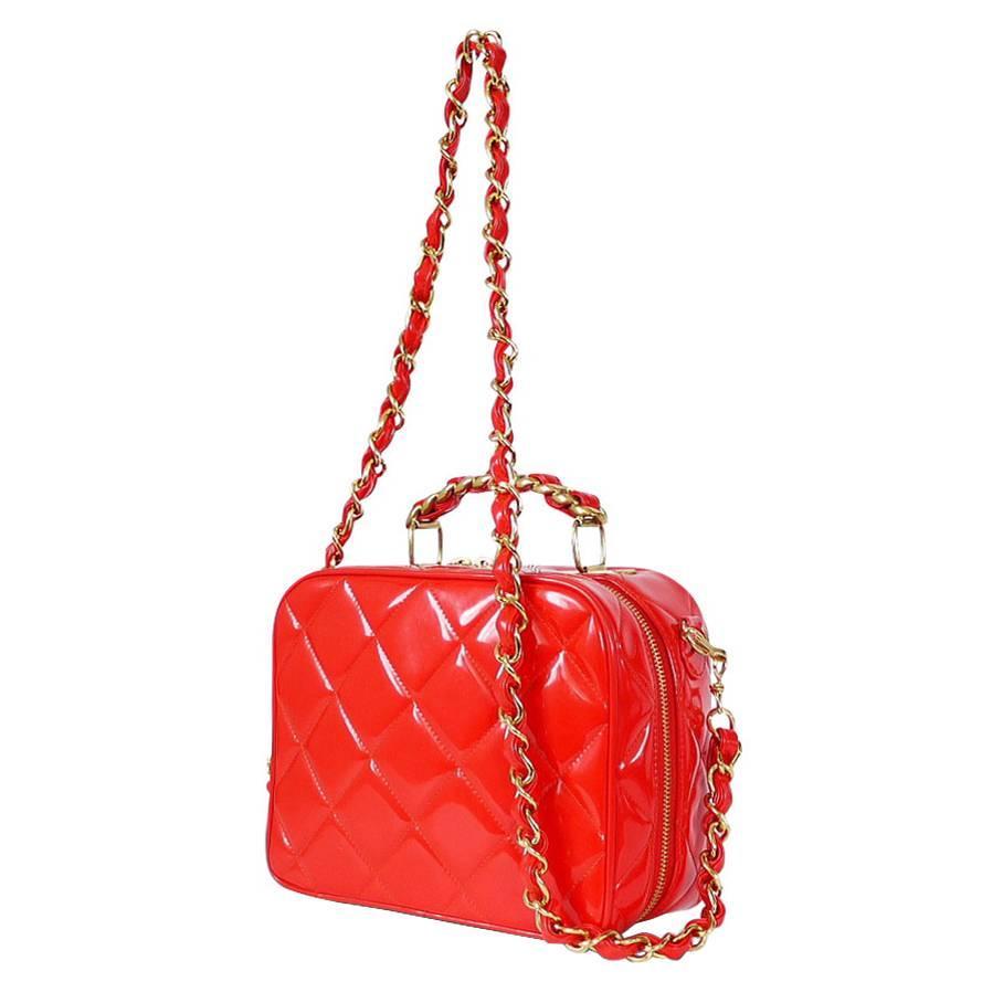 Red Chanel Caviar CC Lunch Box Vanity Case Bag, Духи chanel white water