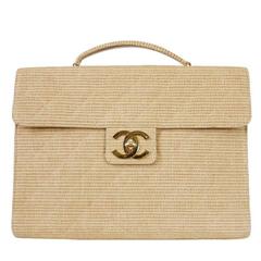 Vintage Chanel Straw Canvas Business Bag Laptop Computer Case