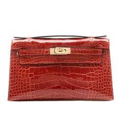Hermes Brown Alligator Kelly Pochette Bag BRAND NEW 12