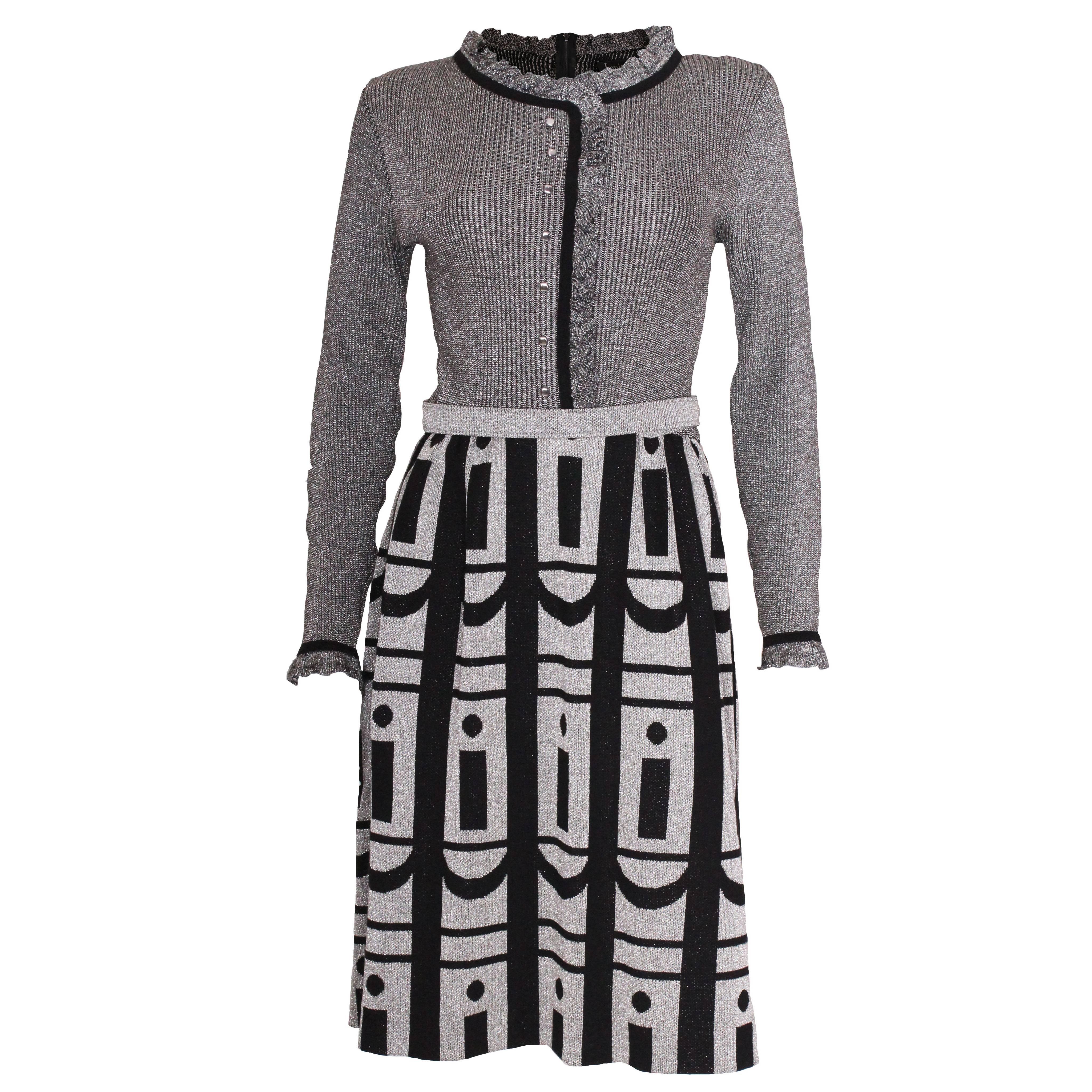 1960s Louis Feraud at Rembrant  Silver and Black Dress