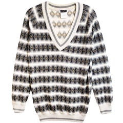 Chanel Striped Cashmere Beaded Sweater Sz 38