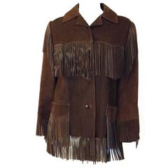 Vintage 70s Dark Brown Suede Fringe Jacket 