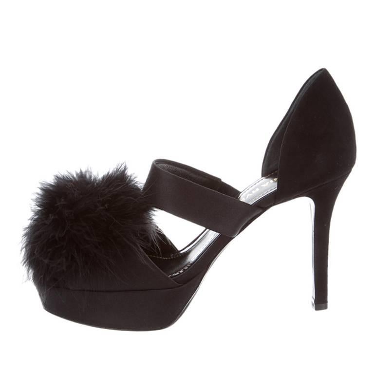 New Sonia Rykiel Feather-Trimmed Peep-Toe Pumps For Sale