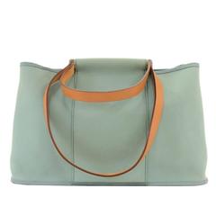 Retro Hermes Cabag Light Blue Canvas Tote Shoulder Hand Bag