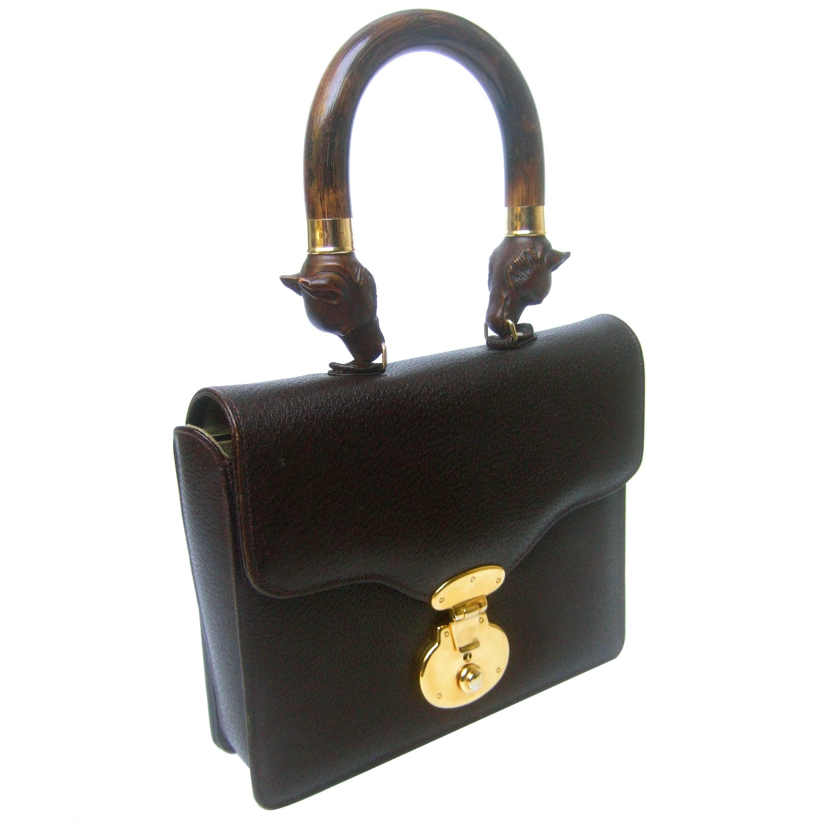 Anya Hindmarch Rare Chocolate Brown Leather Carved Fox Handle Bag