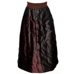 CHANEL Iridescent Brown Quilted Silk A-line Skirt