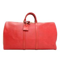 Retro Louis Vuitton Keepall 55 Red Epi Leather Duffle Travel Bag