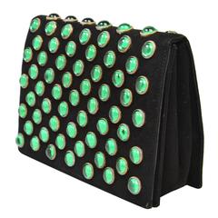 Vintage 1950s Maxim Green Cabochon Lucite and Black Suede Clutch - Rare 