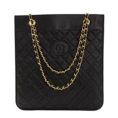 Chanel Black Quilted Leather Flat Shoulder Tote Bag