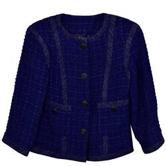 Classic Chanel Navy Boucle 3/4 Sleeve Jacket 38