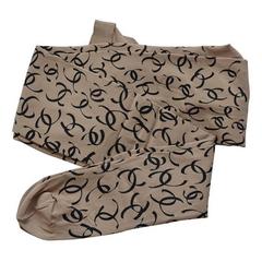 CHANEL Beige Schwarz Gemustert Fancy Strumpfhose NEW