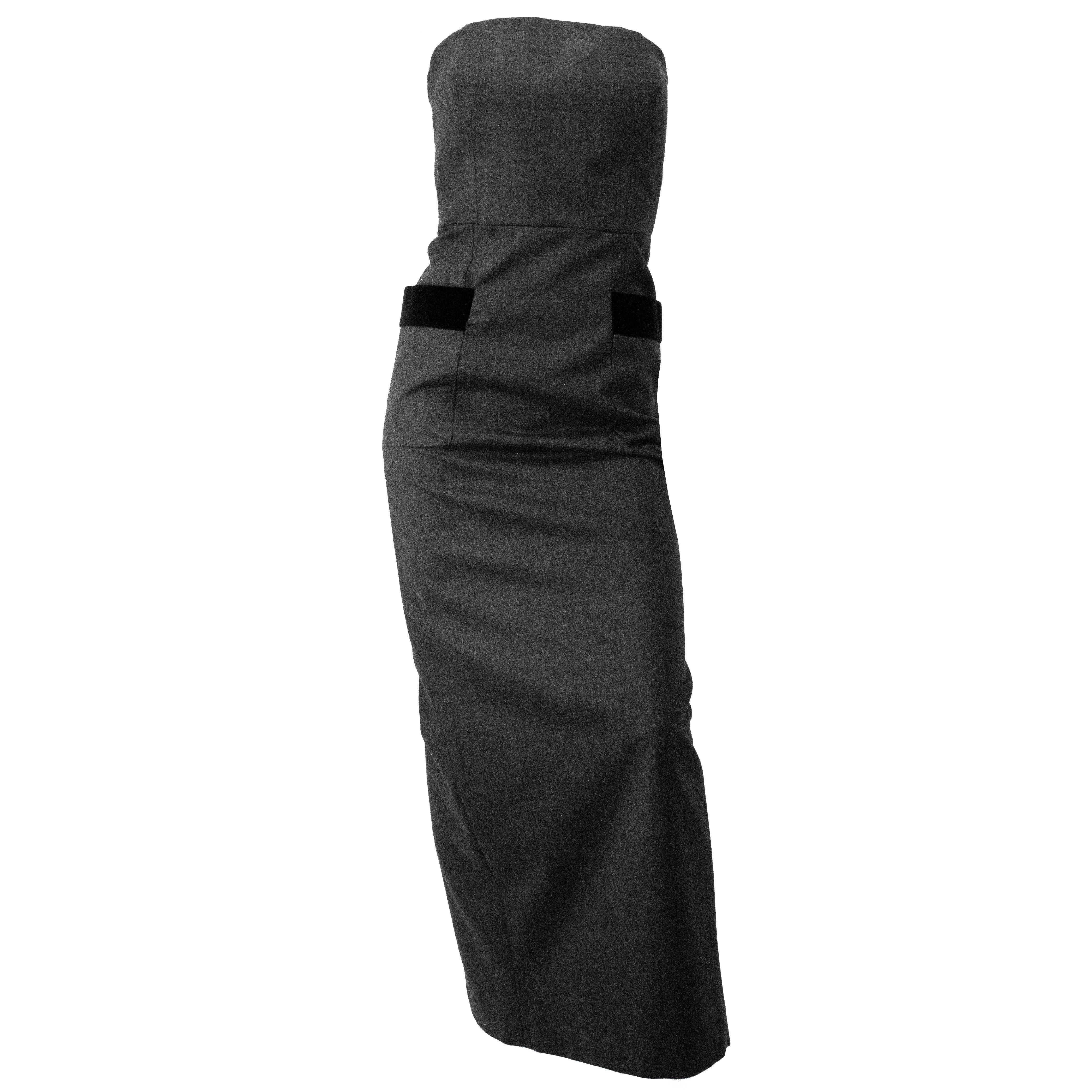 80s Isaac Mizrahi Charcoal Strapless Column Dress 