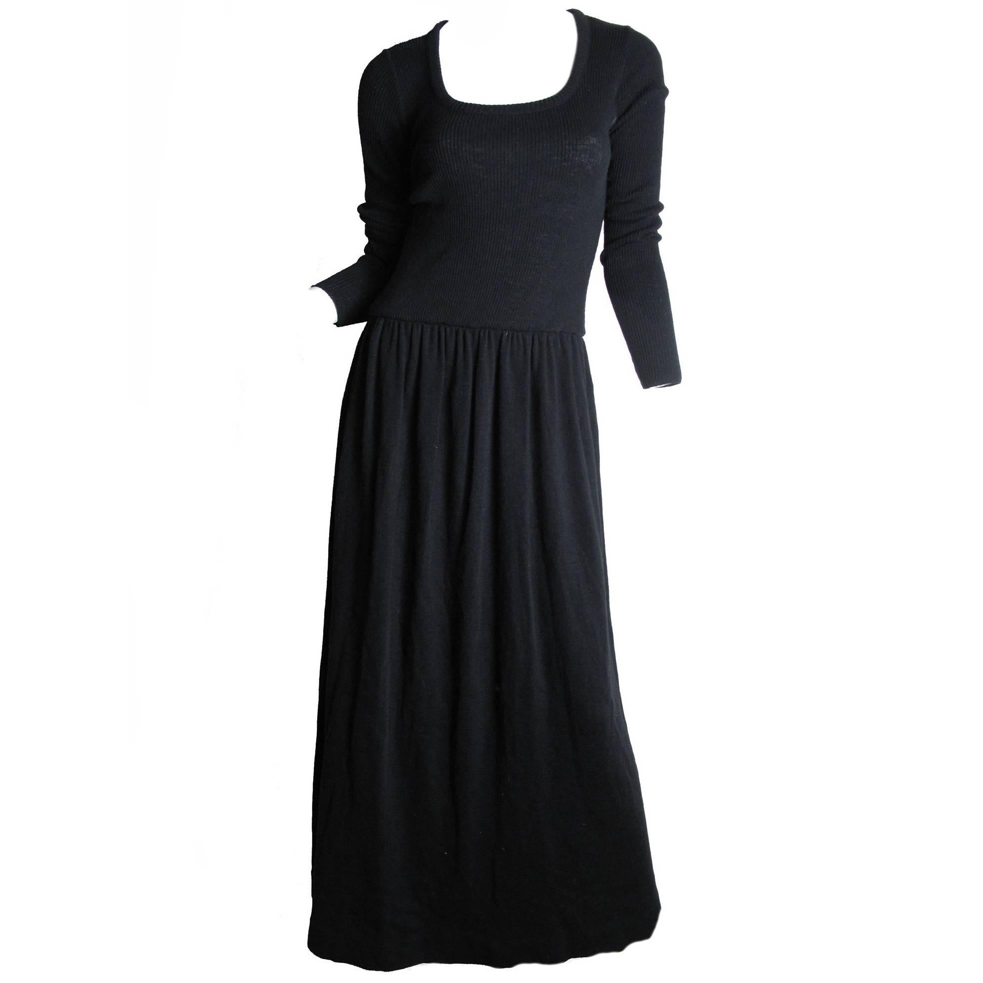 Mollie Parnis Long Black Knit Dress, 1970s