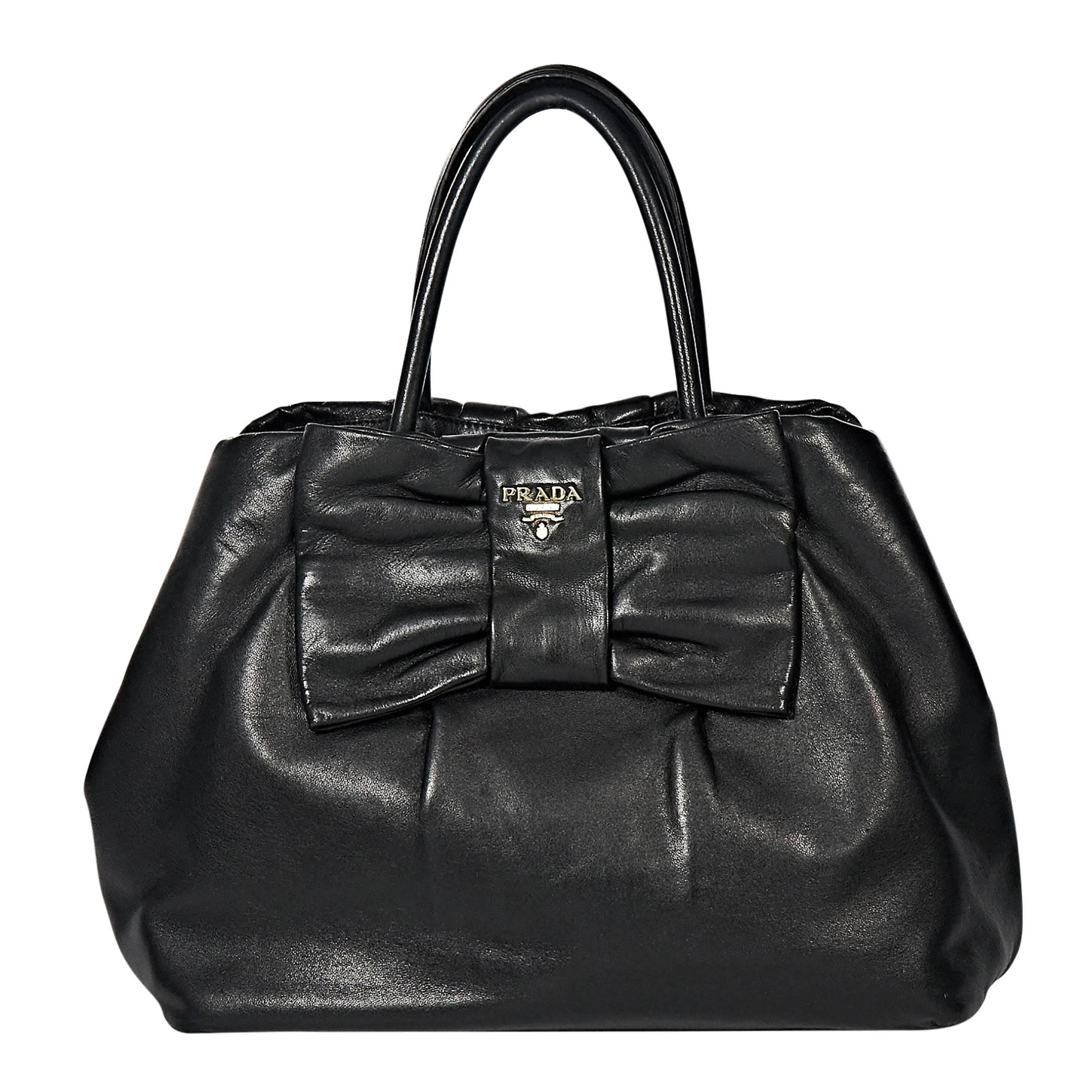 Black Prada Nappa Leather Bow Tote Bag