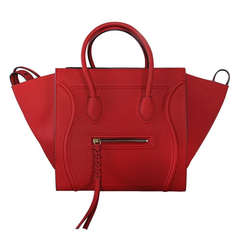 Celine Phantom Red Leather Limited Edition Luggage Tote Bag