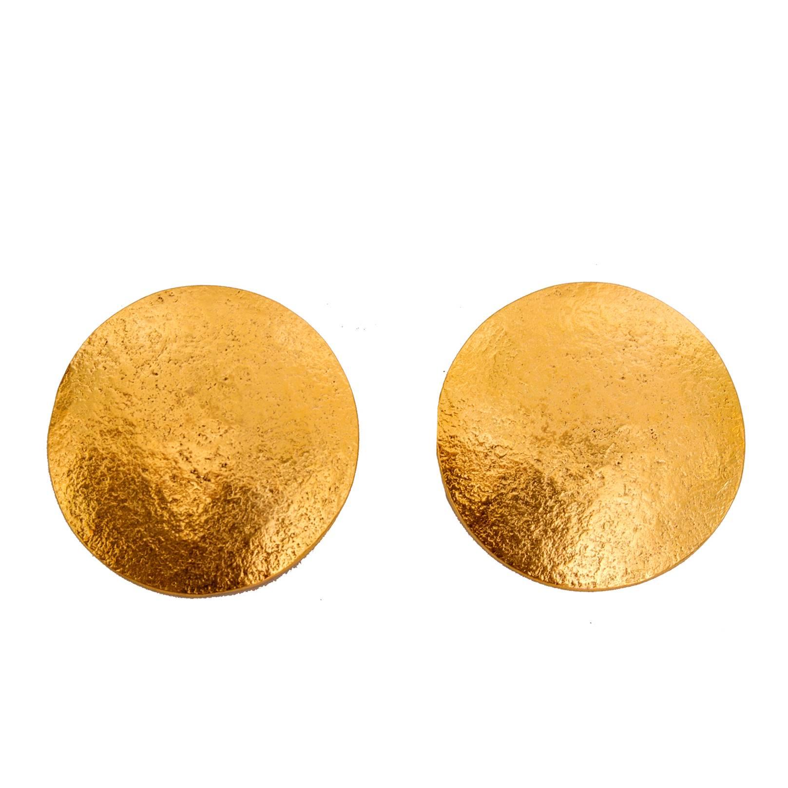 A pair of 1980s Large Jean Louis Sherrer Gold Toned Clip-On Earrings For Sale