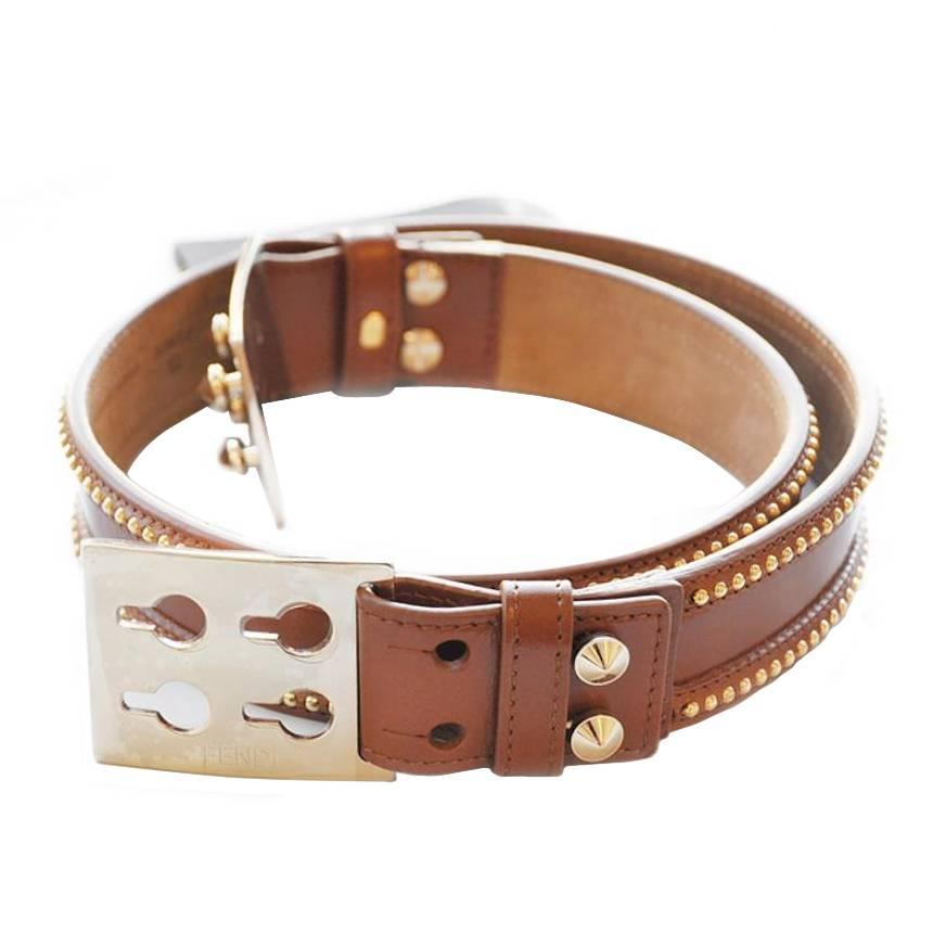 Fendi Studded Brown Leather Belt (Size 90)
