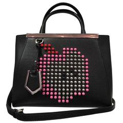 Fendi Small 
2jours
 Apple Studded Leather Black And Pink Tote Bag