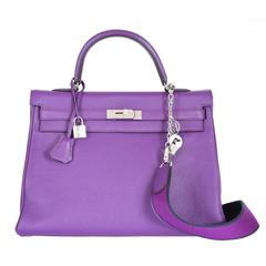 Hermes Kelly Bag 35cm Ultra Violet with PHW Amazone strap JaneFinds