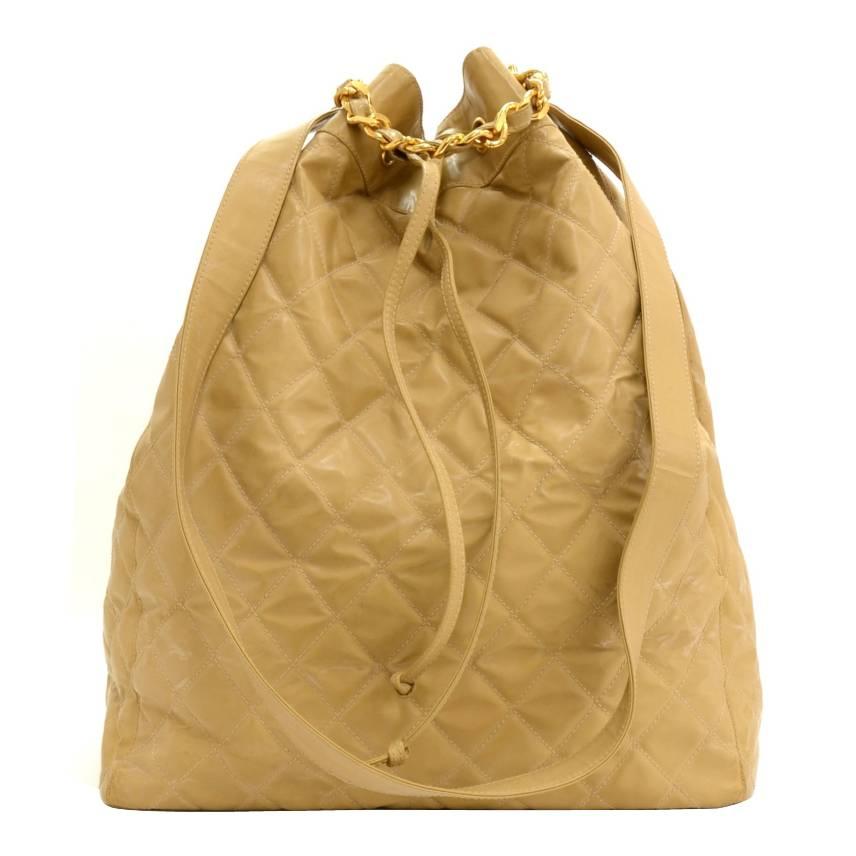 Chanel Bucket Beige Quilted Nylon XLarge Shoulder Bag