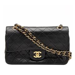 1990s Chanel Black Quilted Lambskin Vintage Small Classic Double Flap Bag