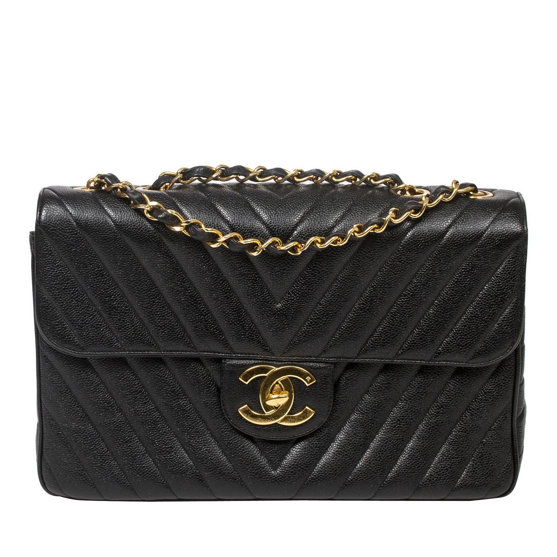 Chanel - Jumbo Maxi Chevron Quilted Caviar Leather