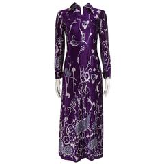 Vintage 1960's Purple and White Art Nouveu Print Velvet Dress