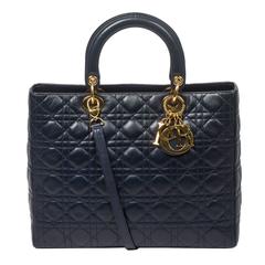 Vintage Dior - Lady Dior GM Navy Blue Cannage Leather