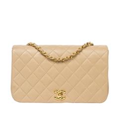 Chanel - Vintage Full Flap Bag Beige Quilted Leather