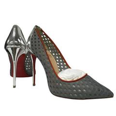 Christian Louboutin Follies Resille Suede-trimmed Mesh Gray Pumps