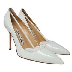 Manolo Blahnik Patent Leather Point-toe White Pumps (Size 5)