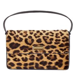 Retro 1950s Large Size Leopard and Black Leather Bag