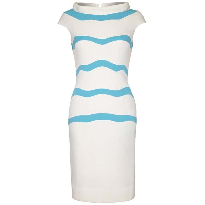 1960s Sydney North White and Blue Bodycon Dress at 1stDibs