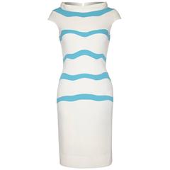 1960s Sydney North White and Blue Bodycon Dress